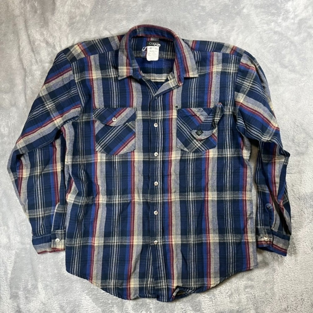Vintage Codet Long Sleeve Shirt Cotton Flannel Button Up Men's Size XL Tall Blue